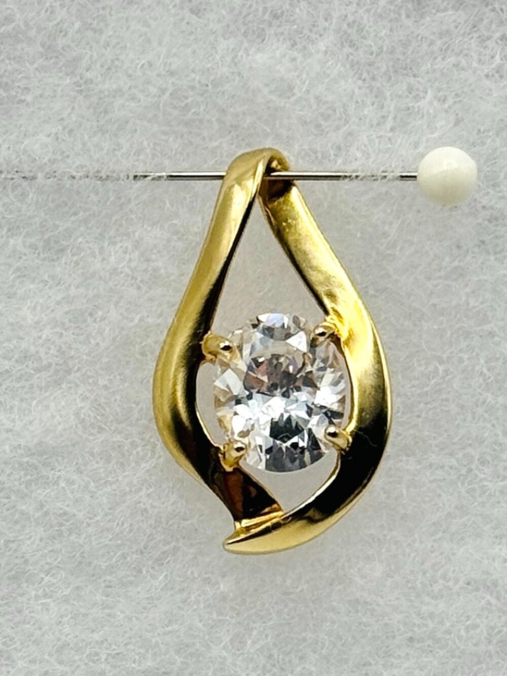 925 Sterling UTC CZ Teardrop Pendant Charm Gold Vermeil Clear Oval Stone